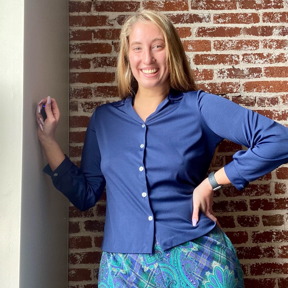 Vintage 80s navy blue button down blouse
